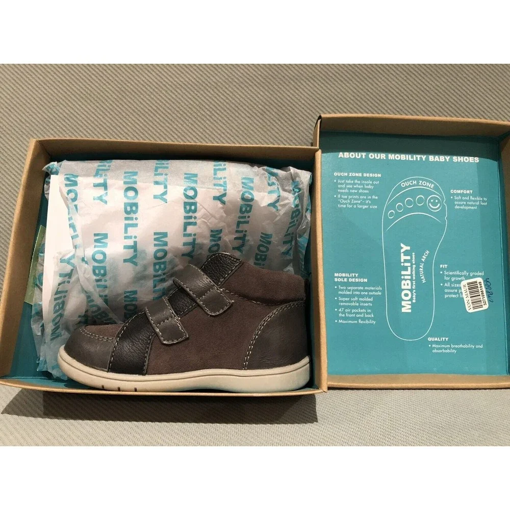 New Mobility Cairo Baby Boy Walking Shoes Boots Grey Suede Size 7 Leather